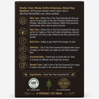 Tea Tree Essential Oil 15ml | 100% Pure Natural Oil | Acne care | Skin | Helps reduce pimples & blemishes appearance | Cleanser | Scalp & Dandruff Care | Aromatherapy | Home Wellness Use