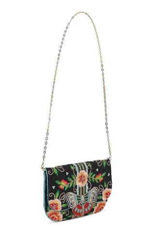Black Silk Butterfly Beaded Envelope Bag