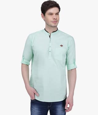 Kuons Avenue - Green Linen Men's Shirt Style Kurta ( Pack of 1 )