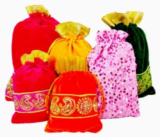 Omkar by R3 Inc. Royal Shagun Potli Combo pack for Gifts Hampers | Fancy Gifting | Wedding Gifting|Shagun|Return Gift (Pack of 6) Small/Medium/Large - Multi Color