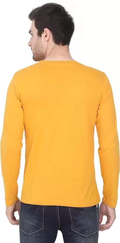 Men Solid Round Neck Pure Cotton Yellow T-Shirt view 2