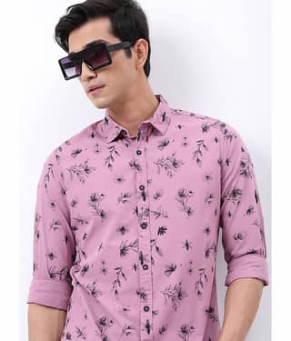 Ketch 100% Cotton Slim Fit Printed Full Sleeves Men's Casual Shirt - Pink ( Pack of 1 )