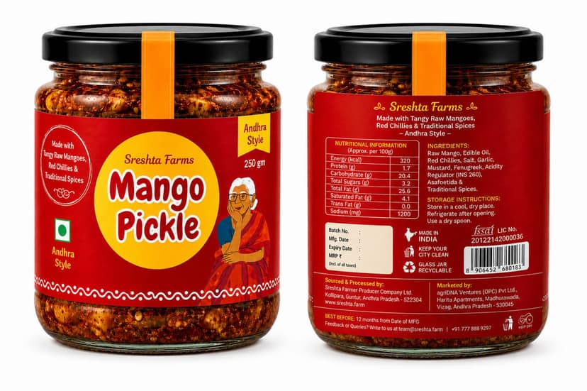 Sreshta Farms Spicy Mango Pickle 250g view 2