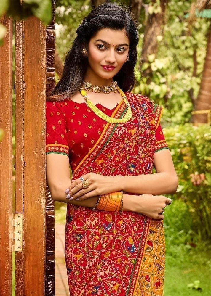 Mustard Color Half & Half Chiffon Saree With Border And Raw Silk Blouse Piece view 2