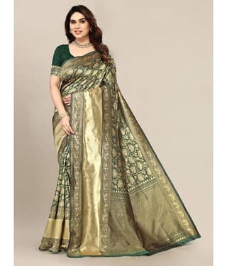 Om Shantam Sarees Banarasi Silk Embellished Saree With Unstitched Blouse Piece ( Multicolour )