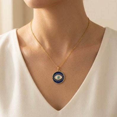 Evil Eye Round Medallion Necklace | Gold-Tone Anti-Tarnish Imitation Jewellery view 2
