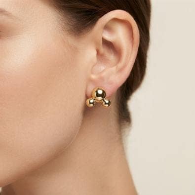 Gold Tri-Ball Cluster Studs | Gold-Tone Anti-Tarnish Imitation Jewellery view 2
