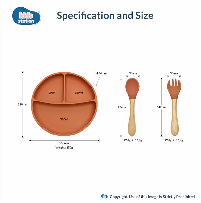 Kids Station 3 Piece BPA-Free Silicone Baby Feeding Set - Baby Plate - Spoon and Bowl - Make Mealtime Fun - Microwave Safe - Unbreakable Eco-Friendly - Organic & Natural (Plate (Set of 3), Orange) Kids Station 3 Piece BPA-Free Silicone Baby Feeding Set - view 2
