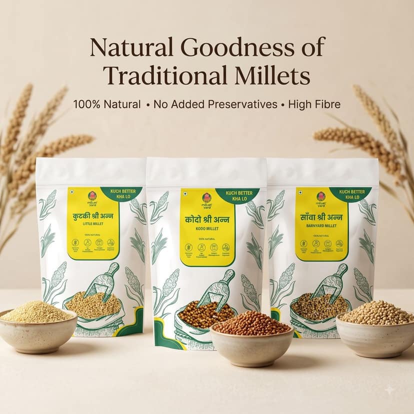 Millet Yard Millets 1.5 kg Natural Grains Combo Pack of 3 l Kodo 500g, Little millet 500g, Barnyard millet 500g | Nutrient Powerhouse, High Protein & 100% More Fibre Mixed Millet (1.5 kg, Pack of 3)