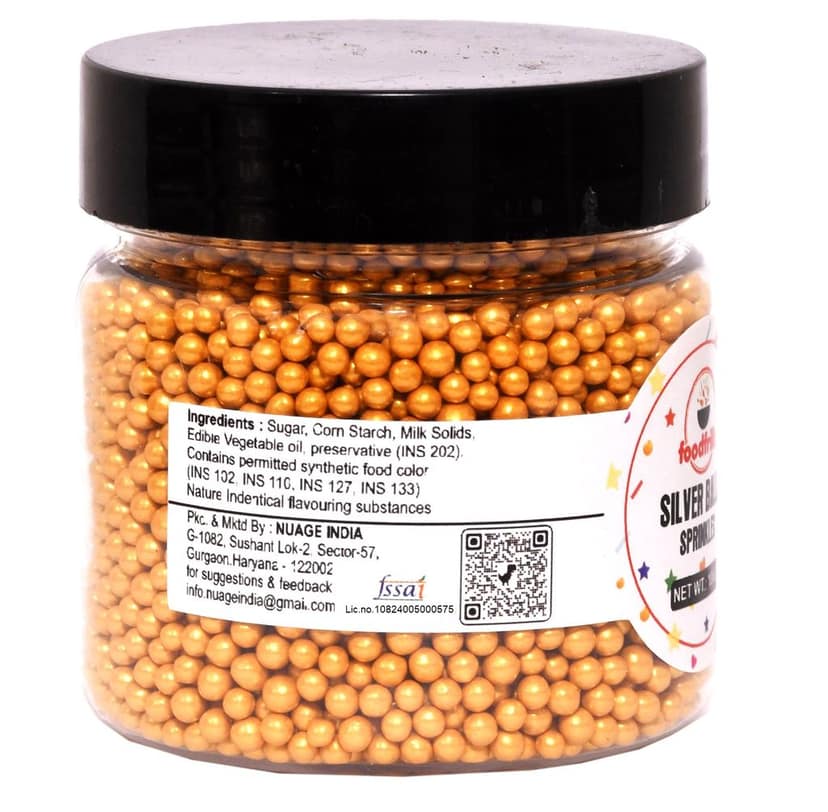 foodfrillz Golden Balls Sugar Sprinkles for Cake Decoration, Single Pack of 100 g. view 2