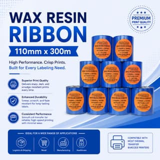 Wax Resin Ribbon 110mm x 300m – Ink Outside | Durable Thermal Transfer Ribbon for TSC, Zebra & Other Barcode Printers