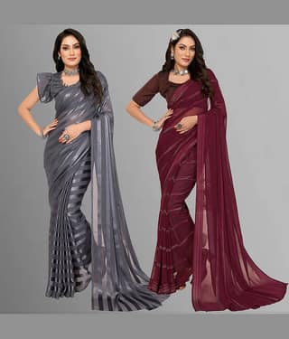 ANAND SAREES Satin Striped Saree With Unstitched Blouse Piece ( Multicolor )
