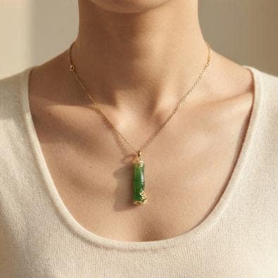 Green Bamboo Necklace | Gold-Tone Anti-Tarnish Imitation Jewellery view 2