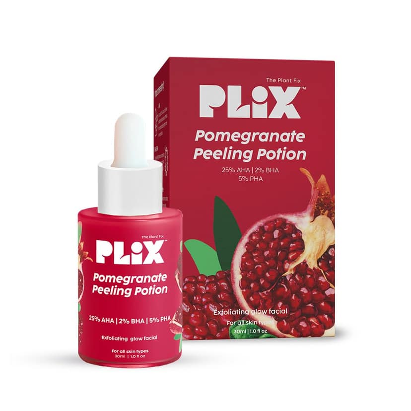 PLIX - THE PLANT FIX 25% AHA+ 2% BHA + 5% PHA Pomegranate Peeling Potion For Glowing & Even Toned Skin, Gentle Exfoliation & At-Home Facial | For Women & Men | 30 ml (pack of 1) PLIX - THE PLANT FIX 25% AHA+ 2% BHA + 5% PHA Pomegranate Peeling Potion For