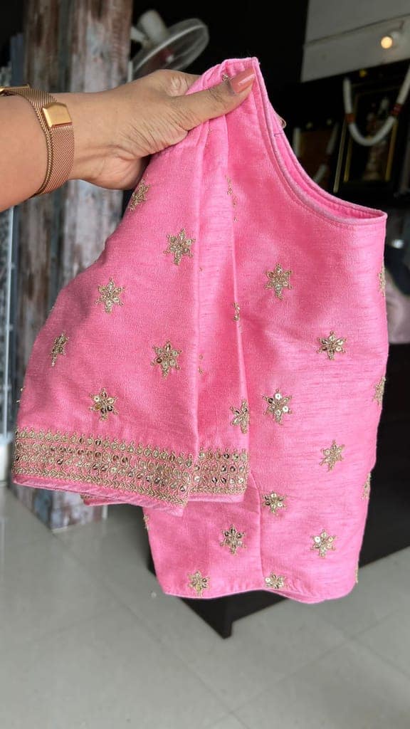 Grey green organza saree with embroidery worked blouse view 2