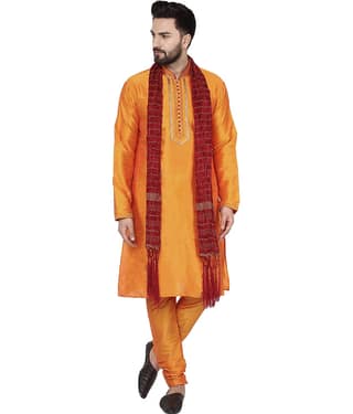 SKAVIJ Gold Silk Blend Kurta Pyjama Set