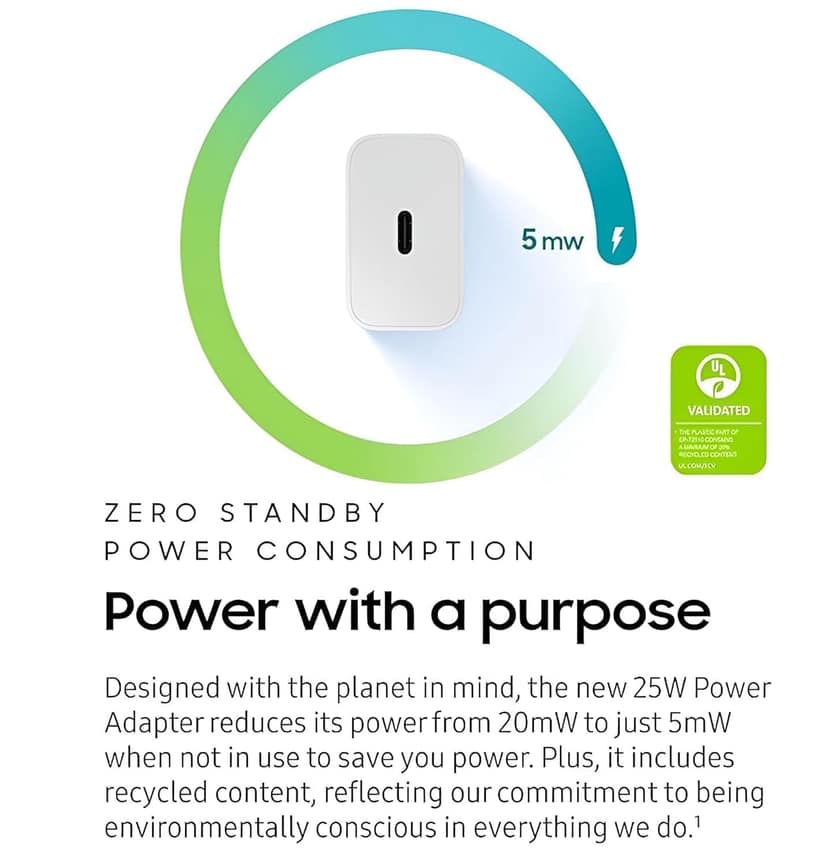 Samsung 25W USB-C Super Fast Adapter (White) | for Galaxy S25,S24, S22/Plus/Ultra/FE/Edge, S24fe/Z Fold/Flip 7/6/A/M/F/06/36/16/17/35/07,56/55/26/05/15/14/06/5G/4G,Tab/A9/A8/A7/S10/S9/S8, 25 w Charger view 2