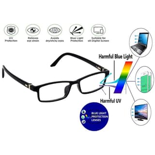 Hrinkar Eye Protection Zero Power Glass for Mobile with Blue Cut Computer Glasses for Men & Women | Black | HBCT-FRM-BK-18