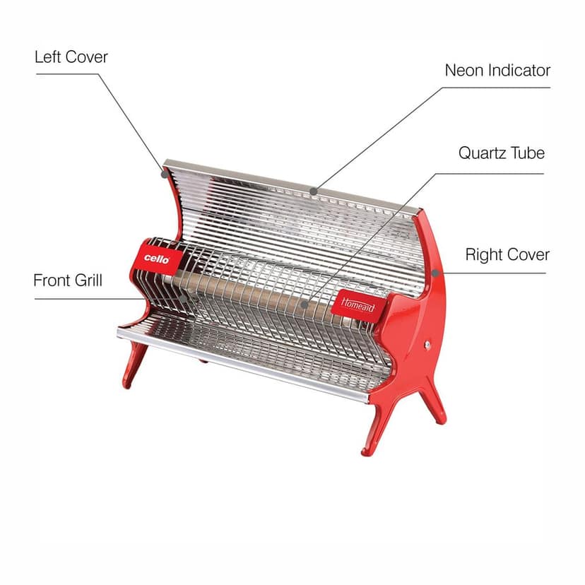 Cello Superwarm 300 (Ceramic, 1000W) Heater | Noise-Free Performance | Instant Heating | Safety Grill For Protection | Long Cord For Easy Manoeuvring | Red view 2