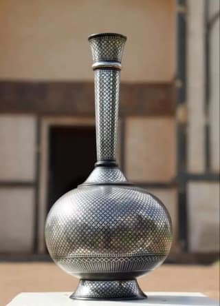 Bidri Art Goblet 15 Inch Zinc Copper Alloy