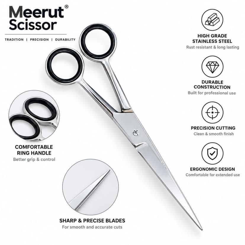 Meerut Stainless Steel Black Ring Scissor view 2