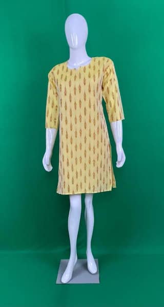 Sambalpuri Ikat Buti Mustard Yellow-Odisha Handloom Kurti