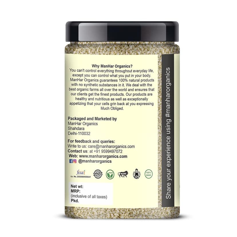 ManHar Organics Natural White Sesame Seeds 1475gm | White Til | (pack of 2 ) (White Sesame seed, 1475) view 2