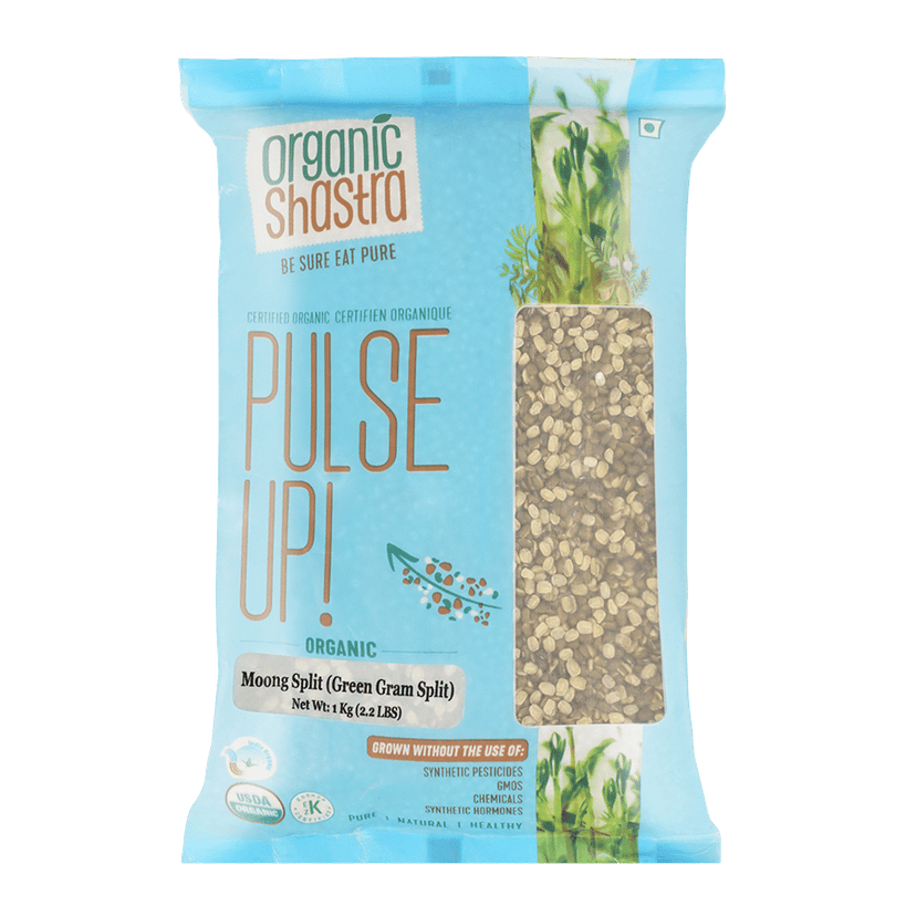 Organic Shastra Unpolished Green Moong Dal Split/Hari Moong Dal Chilka/Green Gram | 100% Organic | Chemical Free & Pesticides Free | Tastier & Rich Flavour - 1 KG