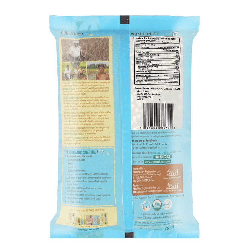 Organic Shastra Unpolished Green Moong Dal Split/Hari Moong Dal Chilka/Green Gram | 100% Organic | Chemical Free & Pesticides Free | Tastier & Rich Flavour - 1 KG view 2