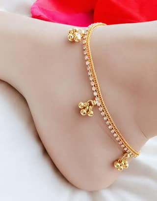 Gold Plated Stone Studded Traditional Anklet (Payal) for Women & Girls | Elegant Ethnic Foot Jewelry for Wedding, Party, Festive & Daily Wear | Lightweight Designer Silver Look Indian Payal Gift