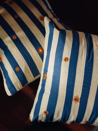Patchwork Blue & Off White Pillow Cover