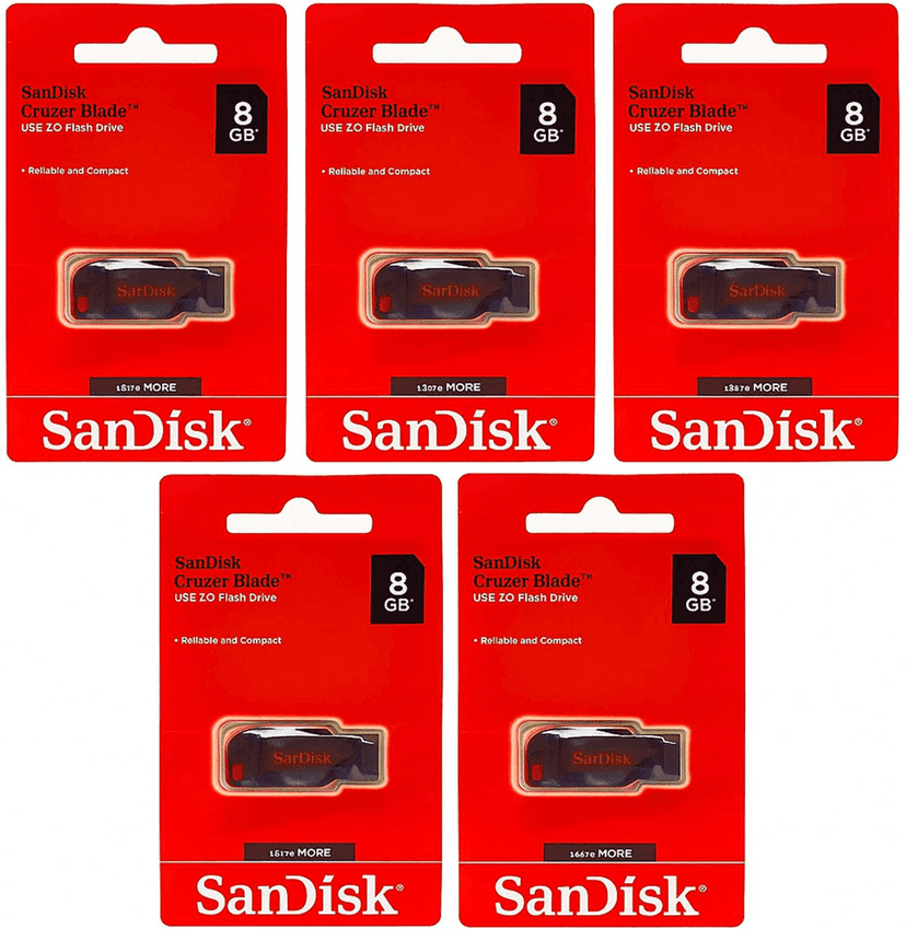 SanDisk Cruzer Blade USB 2.0 8gb Pendrive Pack of-5 8 GB Pen Drive Compatible with Audio Player, Desktop Computer, Gaming Console, Laptop, Mobile, Tablet, Netbook, Television USB 2.0 Plastic Case (Black, Red)