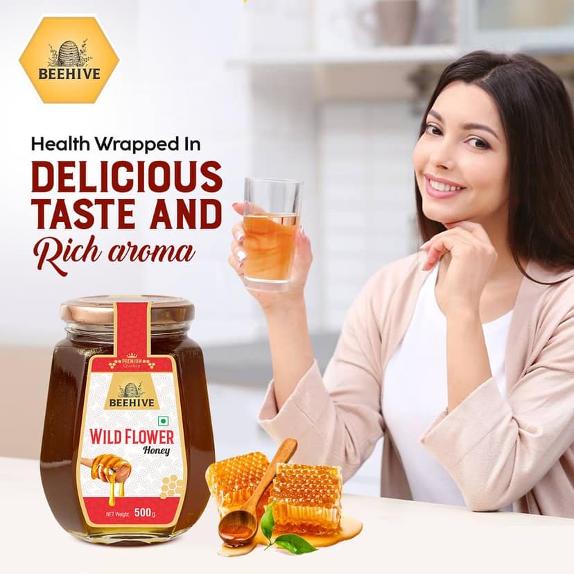 Beehive Wild Flower Honey and Organic Honey 100% Pure Natural Honey Immunity Booster | Energy Boost & a Healthy Weight Loss Weight (500 g each) Glass Jar (PACK OF 2) view 2