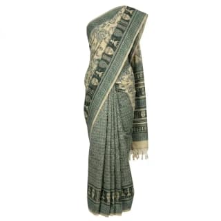 Beige Printed Odisha Handloom Saree | Ethnic Woven Cotton