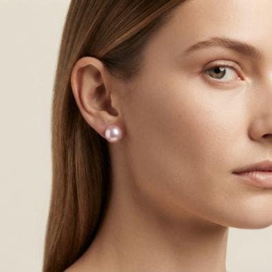 Pearl Button Studs - Blush Pink Pearl | Gold-Tone Anti-Tarnish Imitation Jewellery view 2