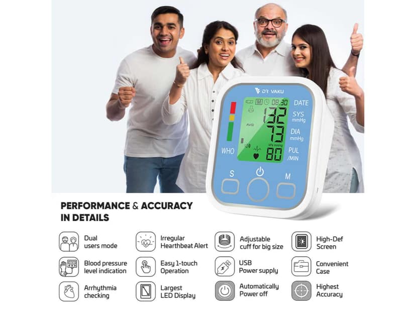 Dr Vaku Blood Pressure Monitor, FDA-Approved Automatic Upper-Arm Digital BP Monitor - White view 2