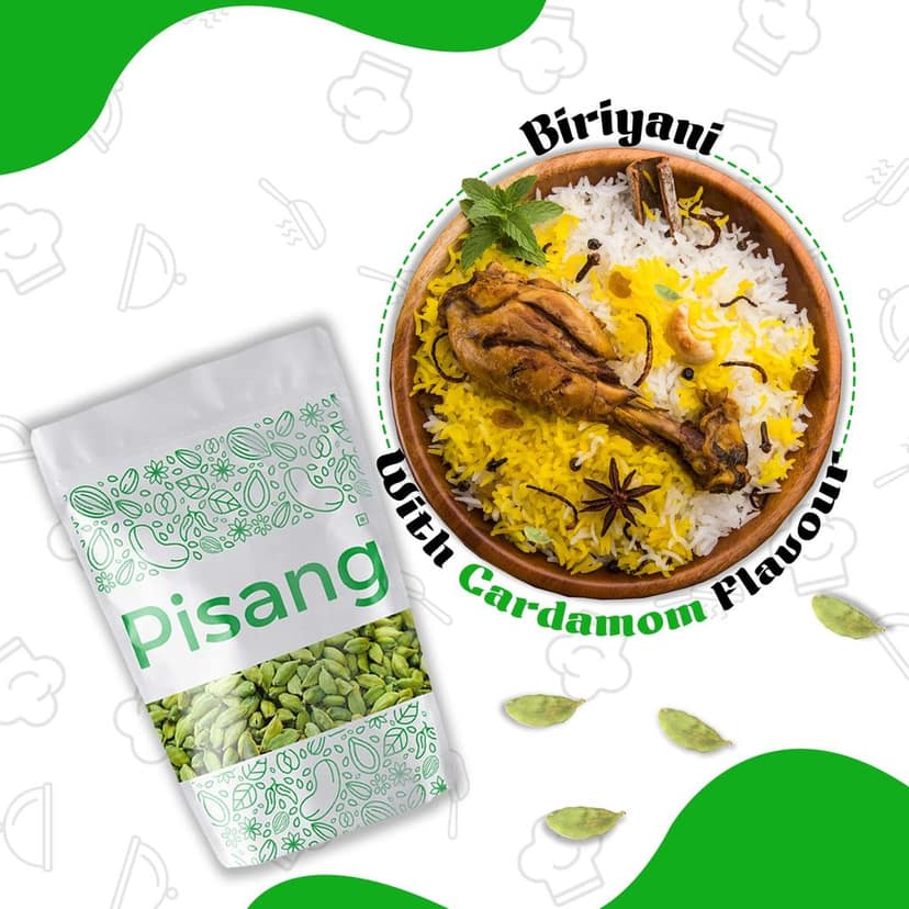 Pisang 8mm Bold Green Cardamom (Hari Elaichi) - 100g, Kerala Whole Spices, Natural, no artificial colour and Handpicked, Cardamom Whole Premium Quality view 2