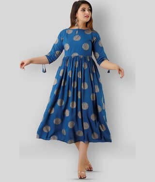 SAART BUNAAI - Blue Anarkali Rayon Women's Stitched Ethnic Gown ( Pack of 1 )