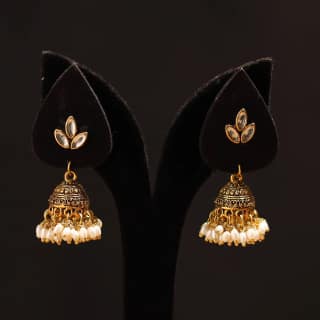 Yellow - Zeeya Stone Work Fabart GS Jhumka Earrings
