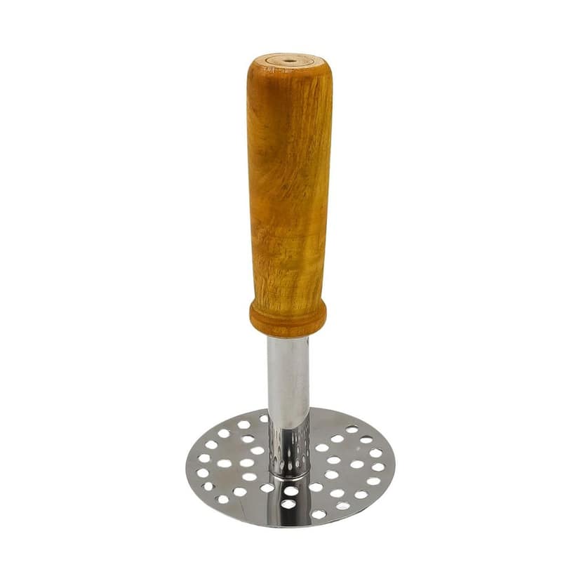 DHRUVINSRI High Grade Stainless Steel Potato Masher Paubhaji/Pav Bhaji Masher with Wooden Handle (1 Pc)