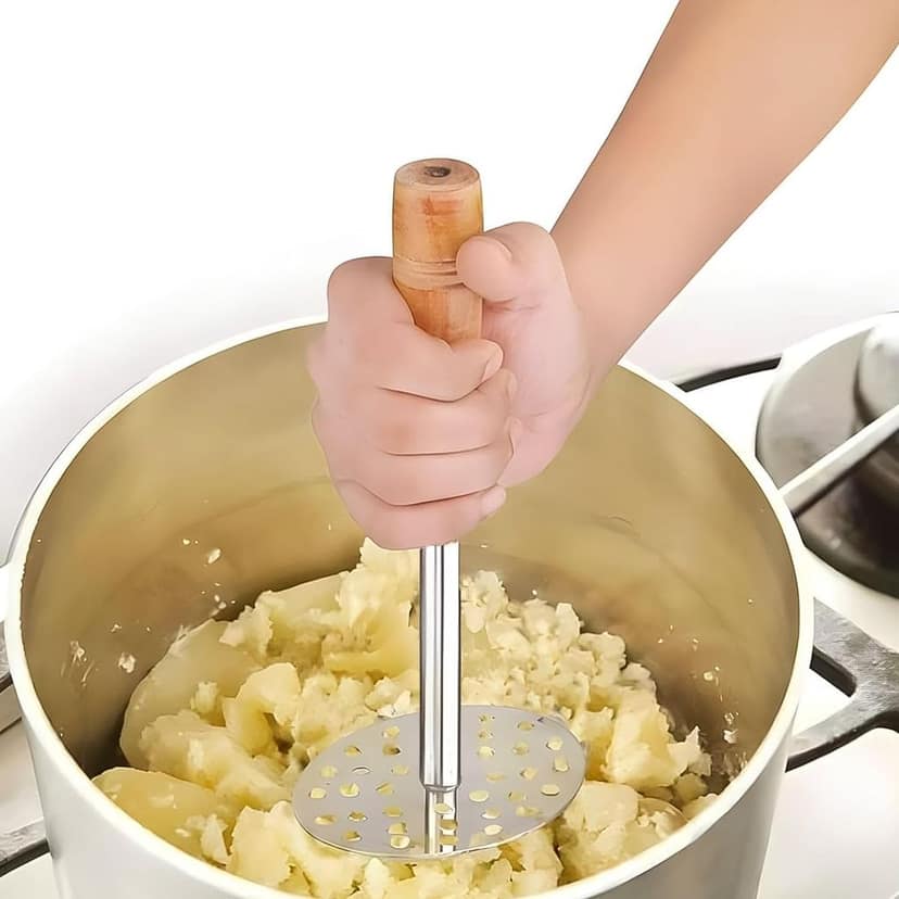 DHRUVINSRI High Grade Stainless Steel Potato Masher Paubhaji/Pav Bhaji Masher with Wooden Handle (1 Pc) view 2