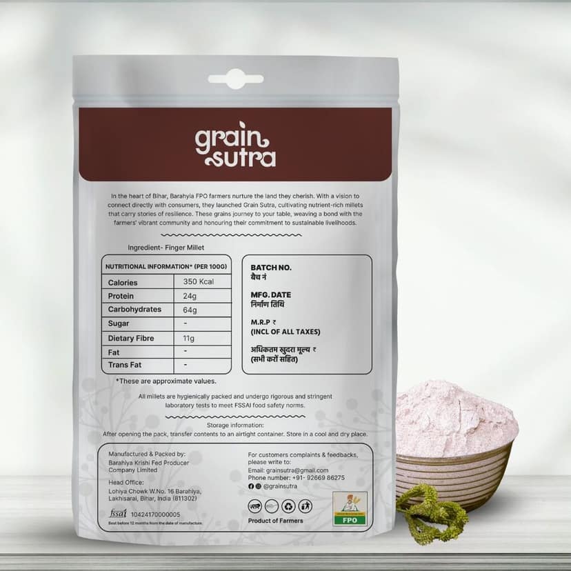Grain Sutra Unpolished Ragi Flour, 1 kg | 100% Natural | Finger Millet Flour | Nachni Atta | Kelvaragu Flour | Rich in Calcium & Protein view 2