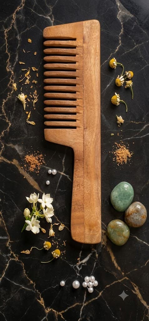 Neem Wooden Hair Comb | Natural Anti-Static Handmade Comb | 7.5 Inch view 2