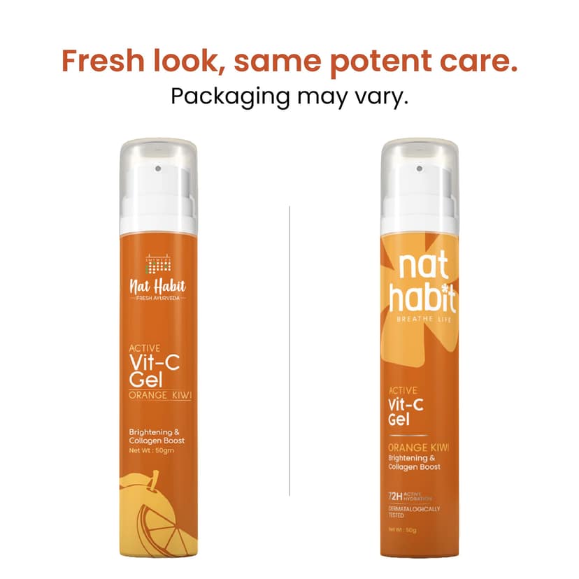 Nat Habit Active Face Gel, Orange Kiwi Vit-C For Brightening & Collagen Boost With Cooling, Soothing, SunBurn Healing & UV Protection, Suitable For All Skin Types, 50gm Nat Habit Active Face Gel, Orange Kiwi Vit-C For Brightening & Collagen Boost With Co view 2