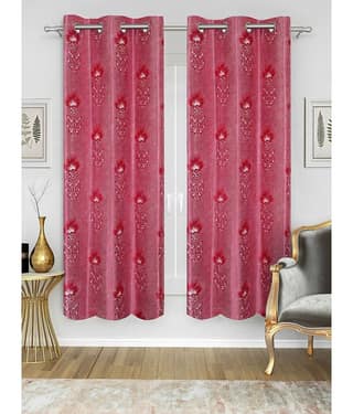 Home Candy Set of 2 Long Door Semi-Transparent Eyelet Polyester Red Curtains ( 274 x 120 cm )