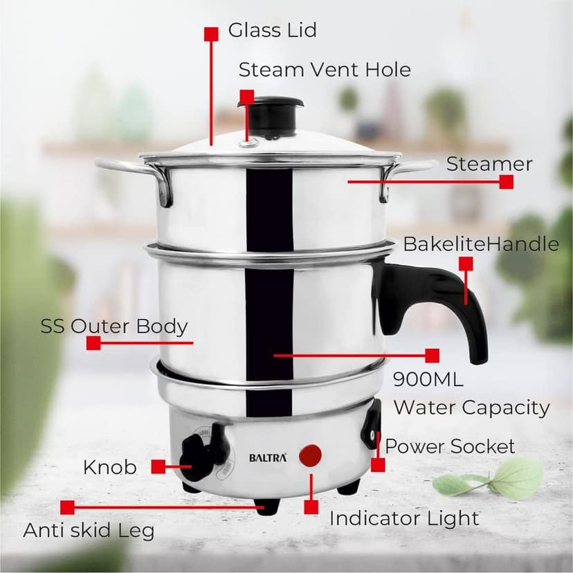 Baltra GLAIR PRO Multi function Kettle 900 ml travel cooker with steamer 400 Watt view 2