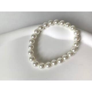 Techiefox Elegant Stretchable Pearl Bracelet for Women and Girls Classic White Beaded Wristwear for Everyday fashion