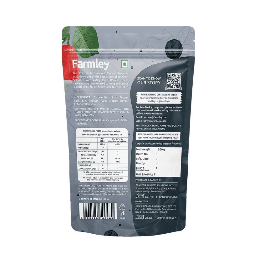 Farmley Black Pepper Roasted Cashews 200g view 2