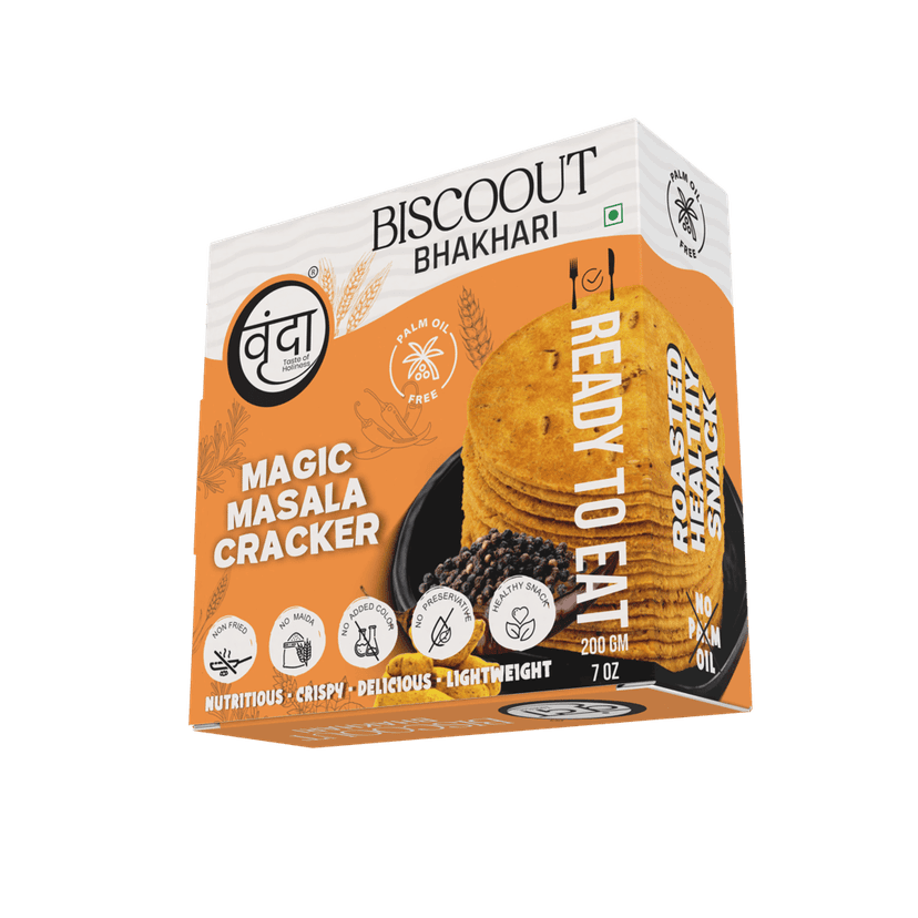Vrunda Palm Oil Free Roasted Bhakhari |Masala, Chilli Garlic, Jaggery & Jeera |Snacks |Pack of 4 (200Gm each) view 2