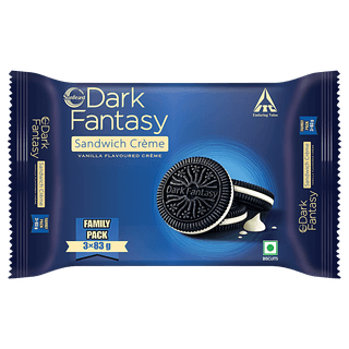 Sunfeast Dark Fantasy Vanilla Crème, Dark Crunchy Biscuit With Smooth Vanilla Crème, 249 g (3 pcs x 92.5 g)